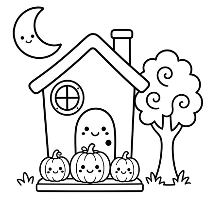 Cute haunted house coloring page