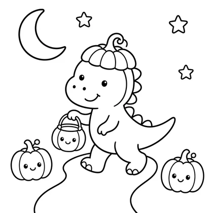 Rex in a pumpkin hat coloring page