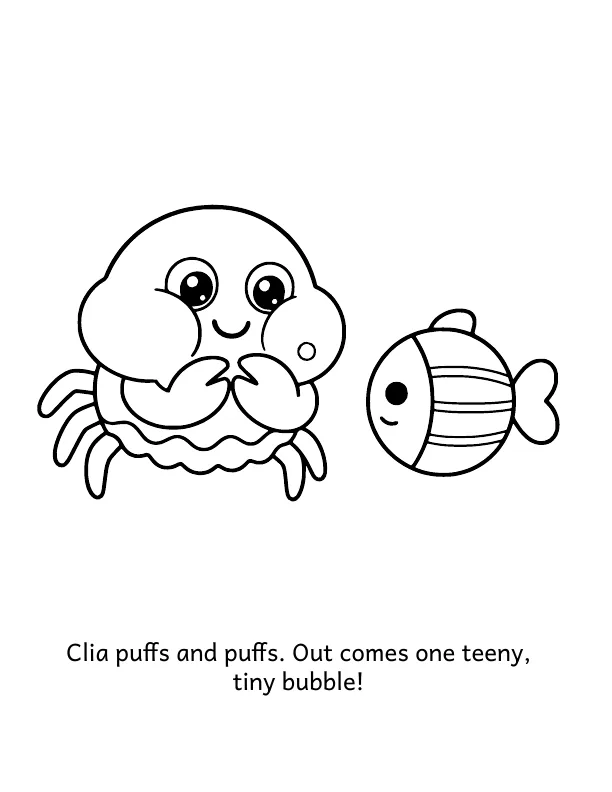 Picture 2 of Bubble School: Clia puffs and puffs. Out comes one teeny, tiny bubble!