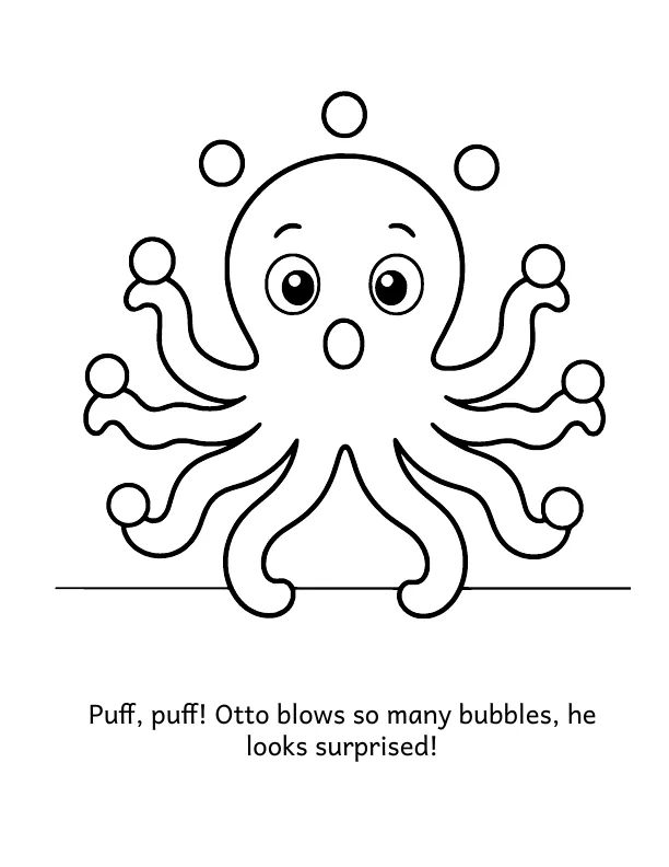 Picture 3 of Bubble School: Puff, puff! Otto blows so many bubbles, he looks surprised!