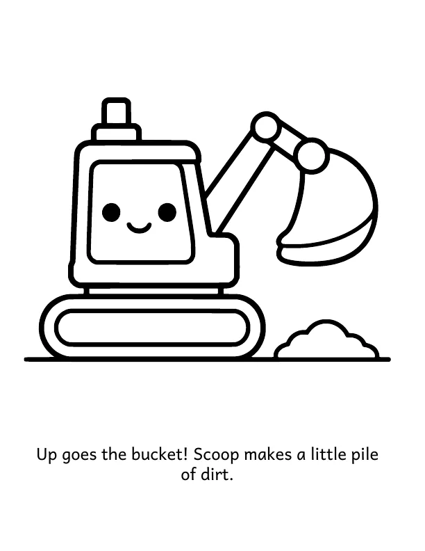 Picture 2 of Scoop's Big Dig: Up goes the bucket! Scoop makes a little pile of dirt.