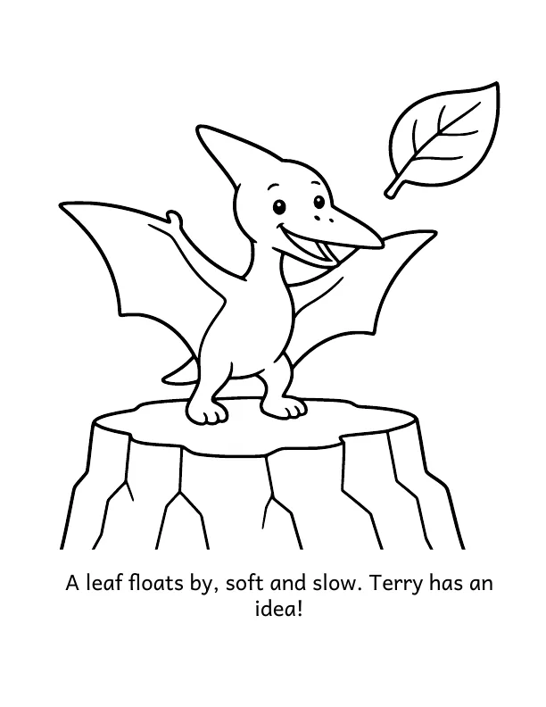 Picture 6 of Terry's Big Glide: A leaf floats by, soft and slow. Terry has an idea!