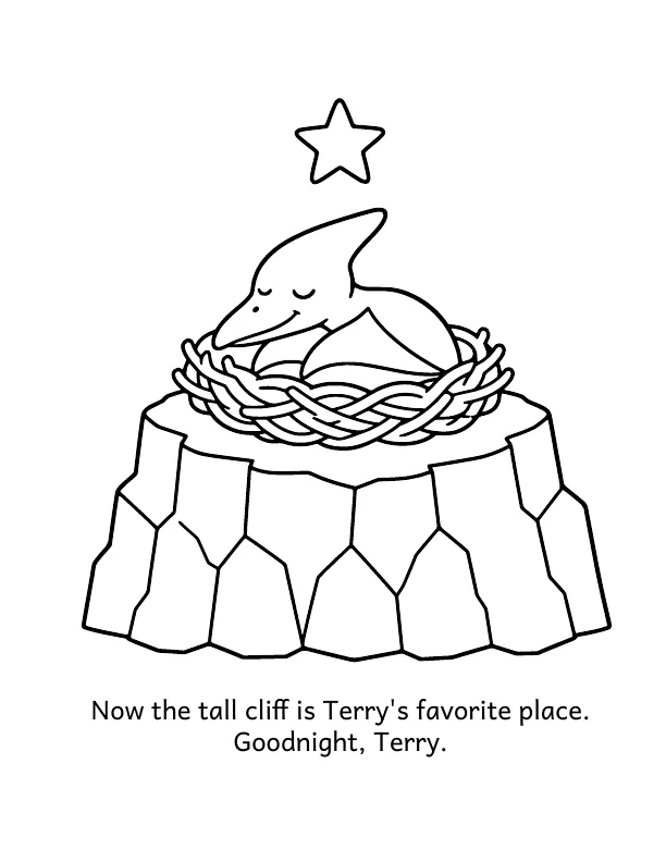 Picture 10 of Terry's Big Glide: Now the tall cliff is Terry's favorite place. Goodnight, Terry.