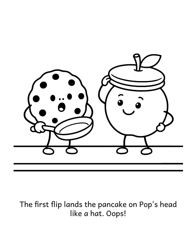 Picture 2 of The Flying Pancake: The first flip lands the pancake on Pop's head like a hat. Oops!