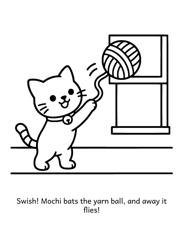 Picture 2 of The Great Yarn Ball: Swish! Mochi bats the yarn ball, and away it flies!