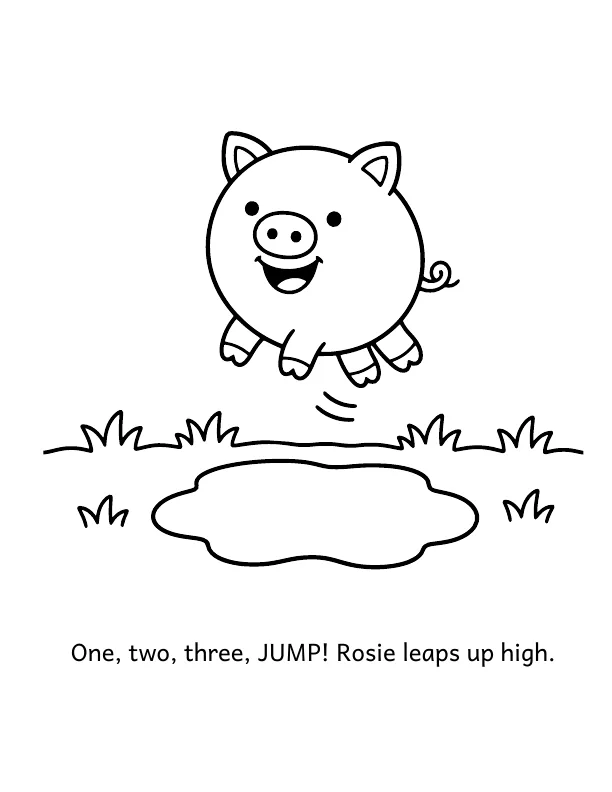 Picture 2 of The Muddiest Puddle: One, two, three, JUMP! Rosie leaps up high.