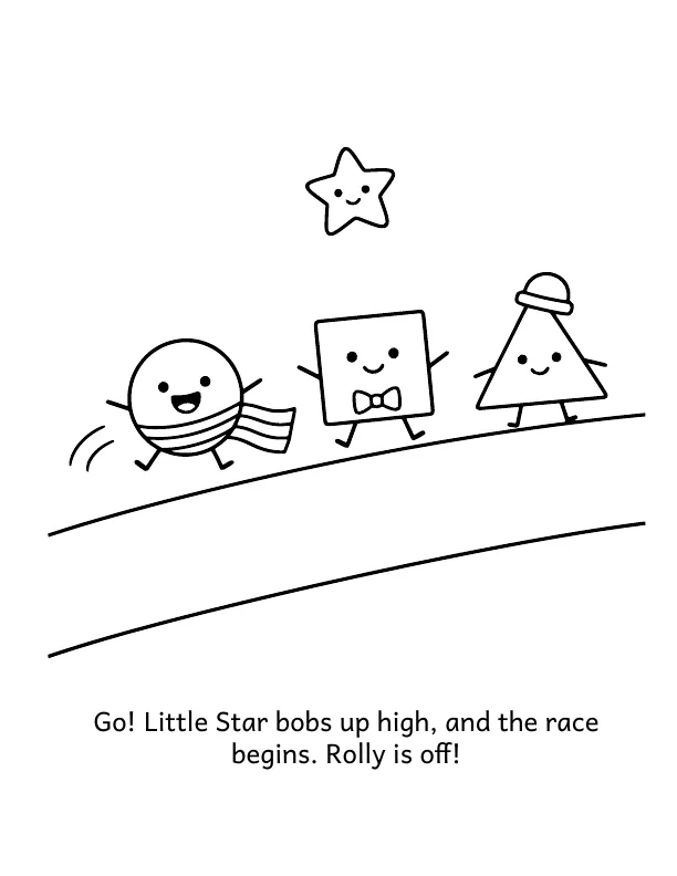 Picture 2 of The Rolling Race: Go! Little Star bobs up high, and the race begins. Rolly is off!