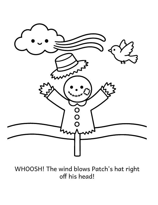 Picture 2 of The Scarecrow's Hat: WHOOSH! The wind blows Patch's hat right off his head!